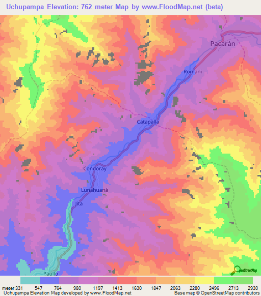 Uchupampa,Peru Elevation Map