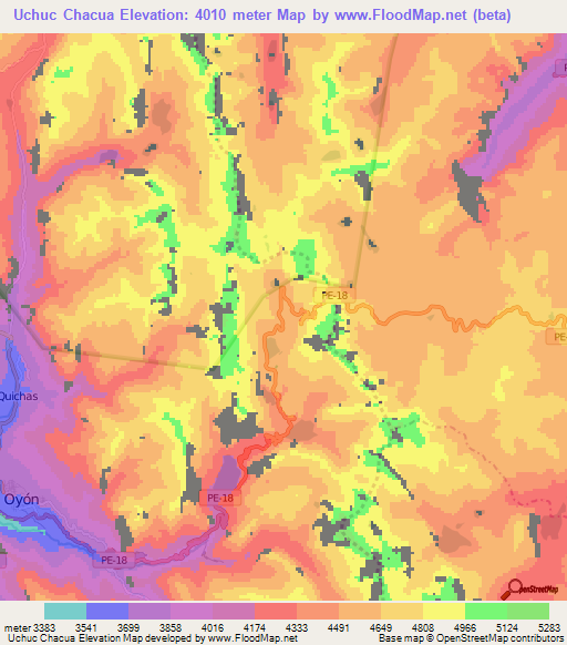 Uchuc Chacua,Peru Elevation Map