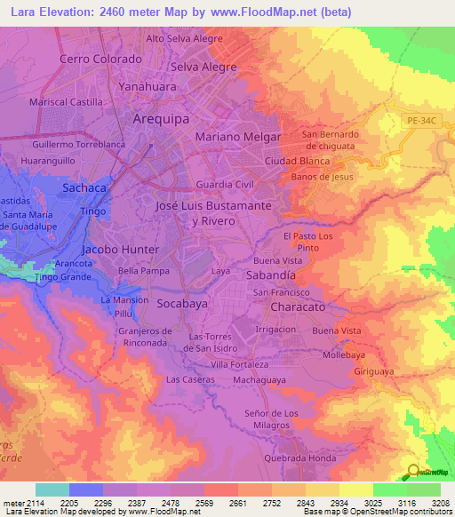 Lara,Peru Elevation Map