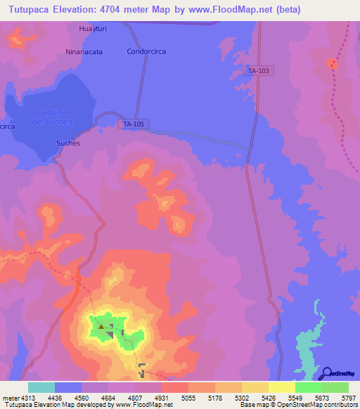 Tutupaca,Peru Elevation Map