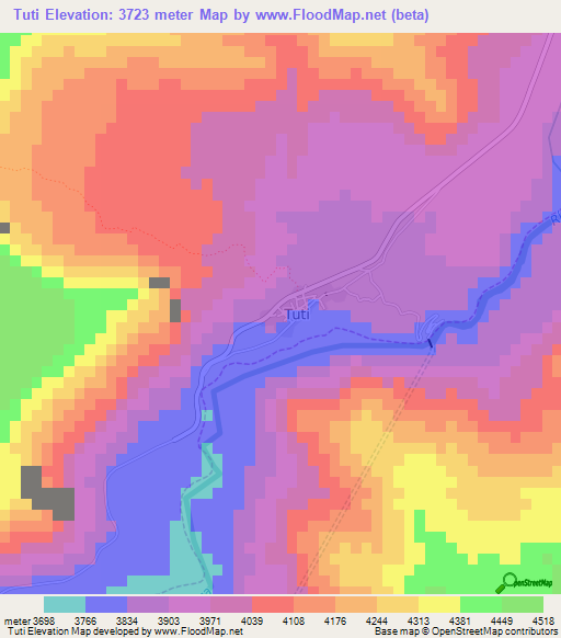Tuti,Peru Elevation Map
