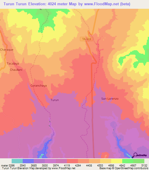 Turun Turun,Peru Elevation Map
