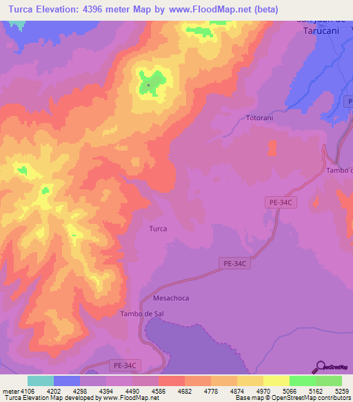 Turca,Peru Elevation Map