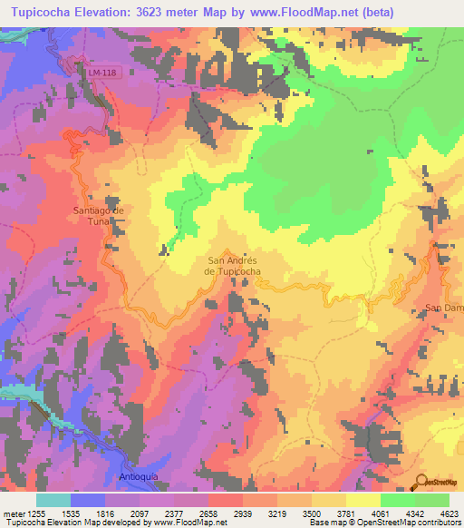 Tupicocha,Peru Elevation Map