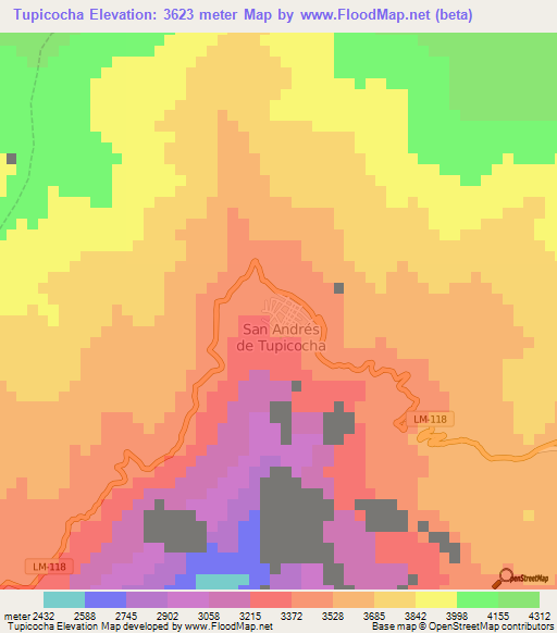 Tupicocha,Peru Elevation Map