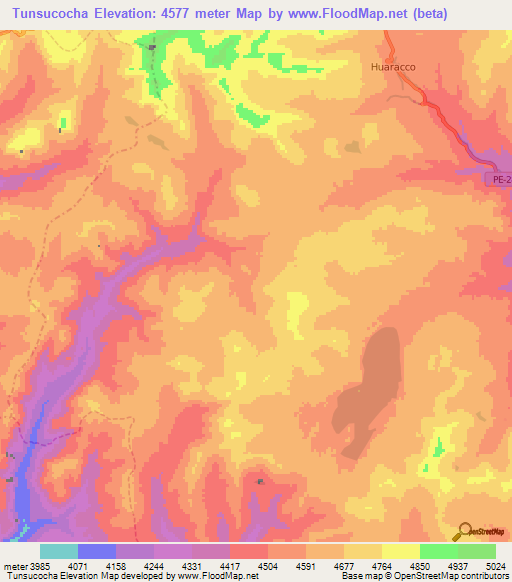 Tunsucocha,Peru Elevation Map