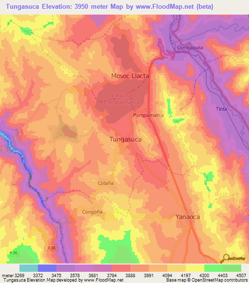 Tungasuca,Peru Elevation Map