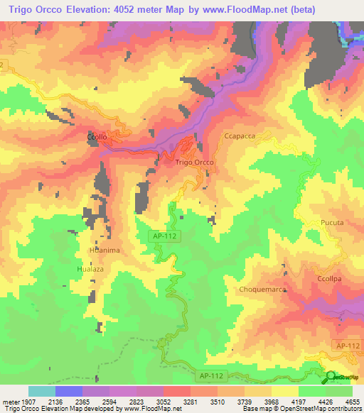 Trigo Orcco,Peru Elevation Map