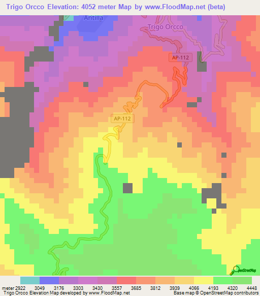 Trigo Orcco,Peru Elevation Map