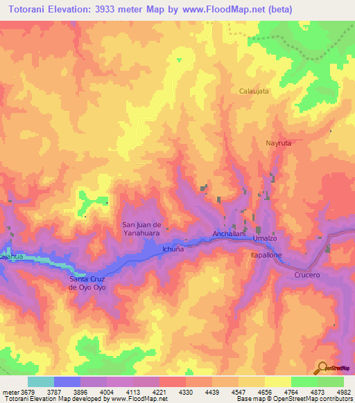 Totorani,Peru Elevation Map