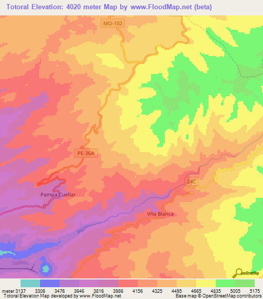 Totoral,Peru Elevation Map