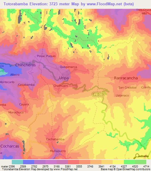 Totorabamba,Peru Elevation Map