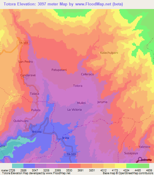 Totora,Peru Elevation Map