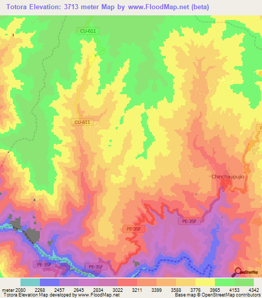 Totora,Peru Elevation Map