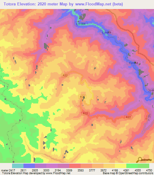 Totora,Peru Elevation Map