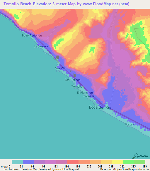 Tomollo Beach,Peru Elevation Map