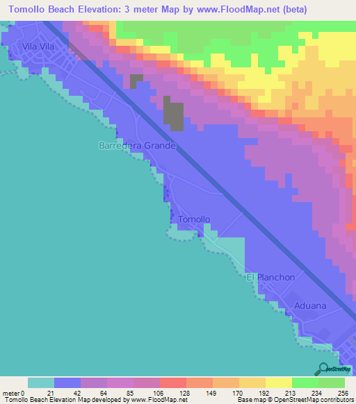 Tomollo Beach,Peru Elevation Map