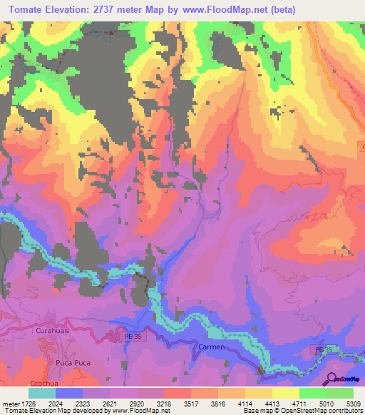 Tomate,Peru Elevation Map