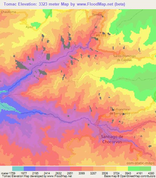 Tomac,Peru Elevation Map