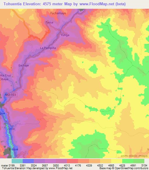 Tohuentia,Peru Elevation Map