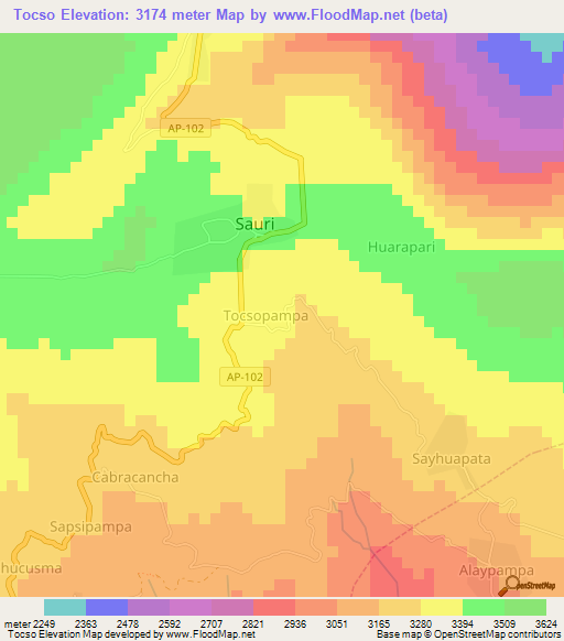 Tocso,Peru Elevation Map