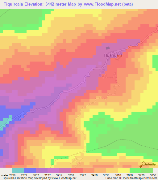 Tiquircala,Peru Elevation Map
