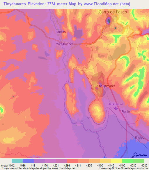 Tinyahuarco,Peru Elevation Map