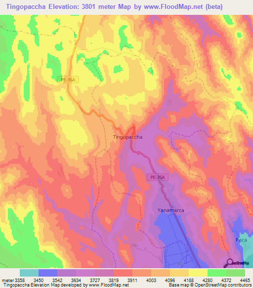 Tingopaccha,Peru Elevation Map