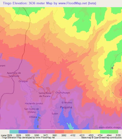 Tingo,Peru Elevation Map