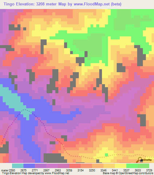 Tingo,Peru Elevation Map