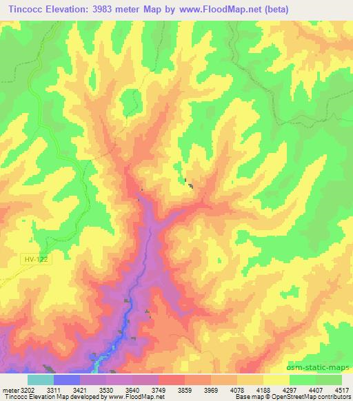 Tincocc,Peru Elevation Map
