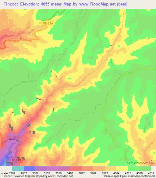 Tincocc,Peru Elevation Map