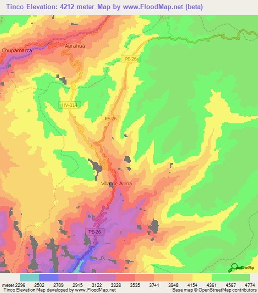 Tinco,Peru Elevation Map