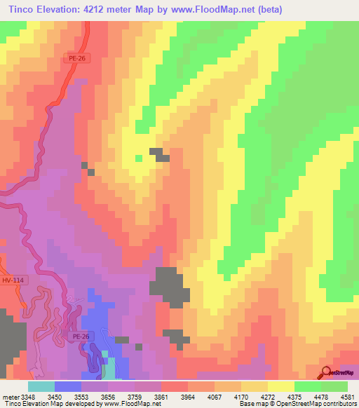 Tinco,Peru Elevation Map