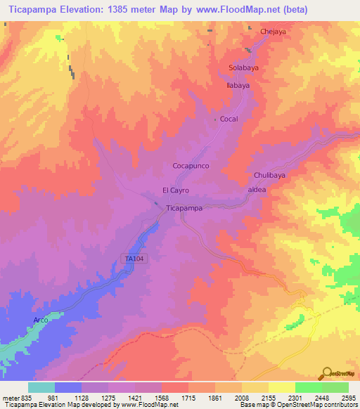 Ticapampa,Peru Elevation Map