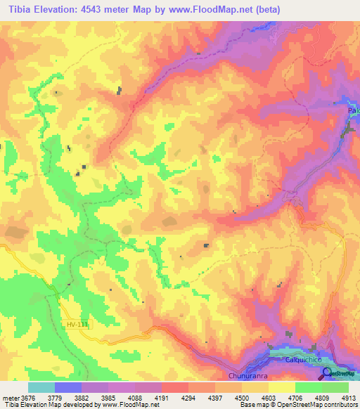 Tibia,Peru Elevation Map