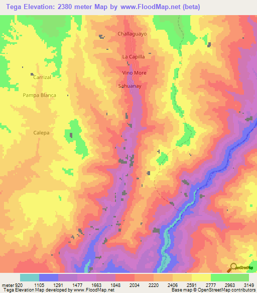 Tega,Peru Elevation Map