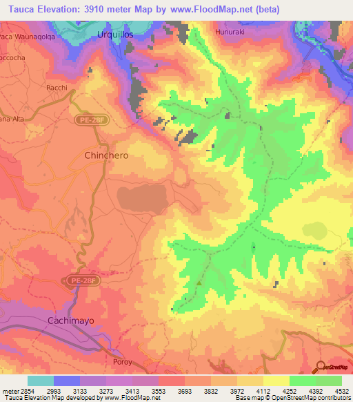 Tauca,Peru Elevation Map