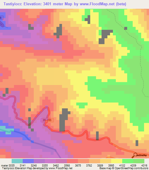 Tastiyiocc,Peru Elevation Map