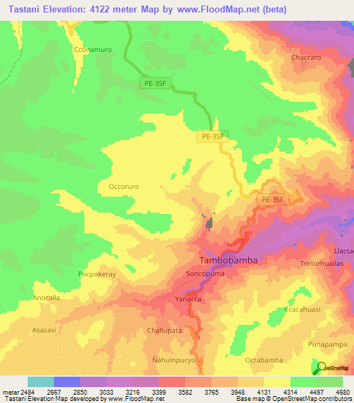 Tastani,Peru Elevation Map
