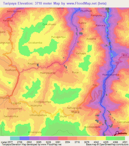 Taripaya,Peru Elevation Map