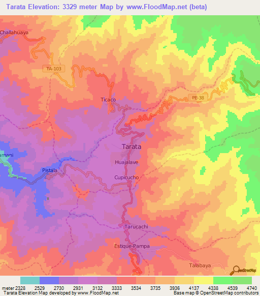 Tarata,Peru Elevation Map