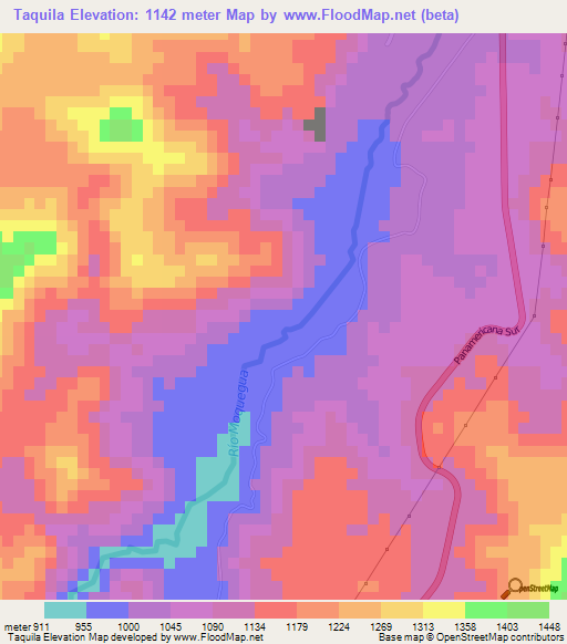 Taquila,Peru Elevation Map
