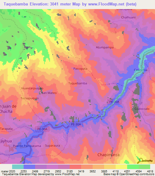 Taquebamba,Peru Elevation Map