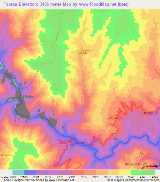 Tapran,Peru Elevation Map