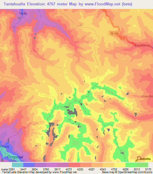 Tantahualla,Peru Elevation Map