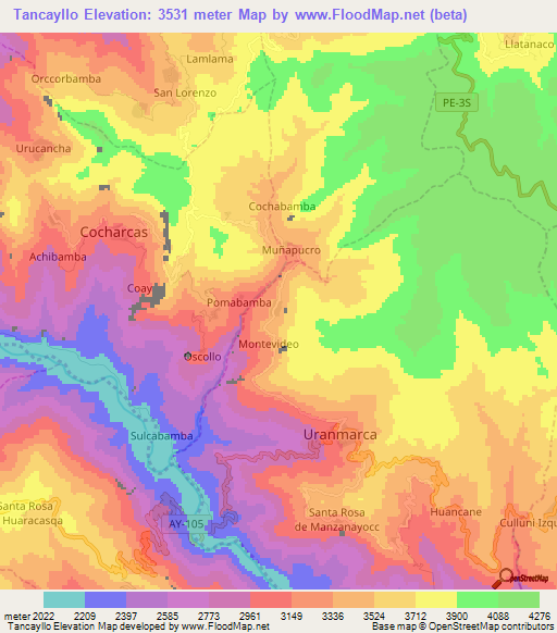 Tancayllo,Peru Elevation Map