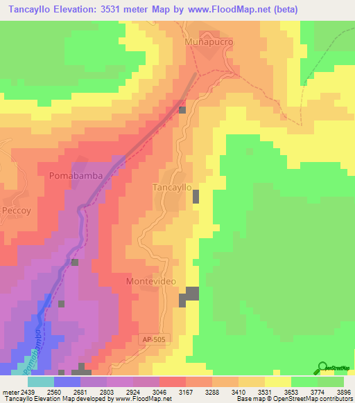 Tancayllo,Peru Elevation Map