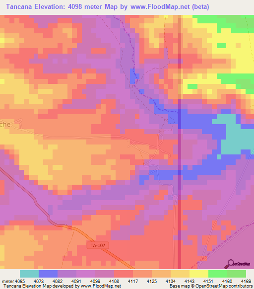 Tancana,Peru Elevation Map