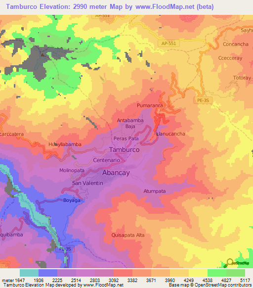 Tamburco,Peru Elevation Map